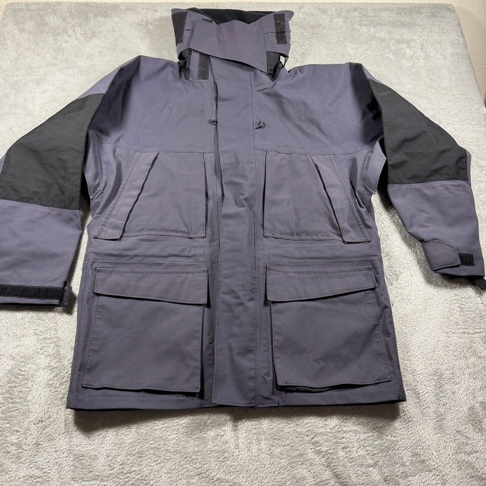 Kokatat Waterproof Parka Jacket Mens Large Gray Hooded Full Zip Chore Utility